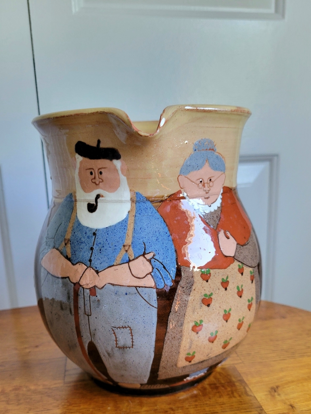 Hand-Painted Folk Art Ceramic Pitcher
